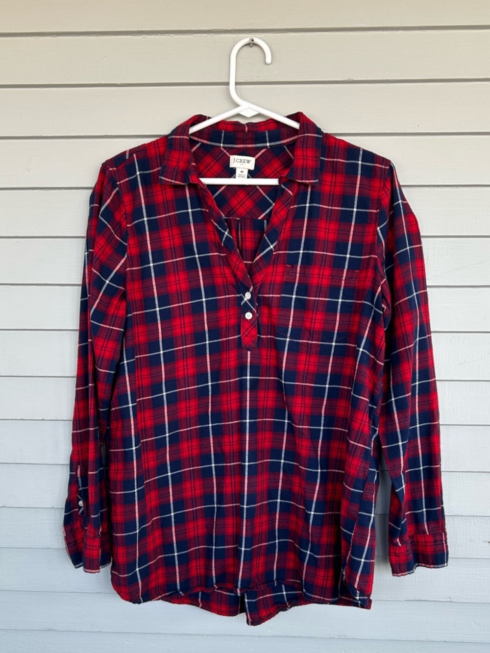 J.Crew red plaid button front shirt Size M 100% Cotton #flannel